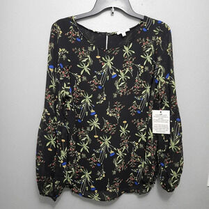 Maette women's blouse top size large floral black new without tags ballo…